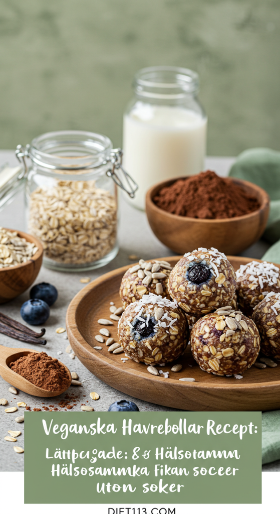 Veganska havrebollar med naturlig sötning Hur man gör nyttiga chokladbollar utan socker Snabba veganska havrebollar utan raffinerat socker Hälsosamma fika alternativ för veganer Sockerfria energibollar med havregryn Veganska havrebollar med dadlar